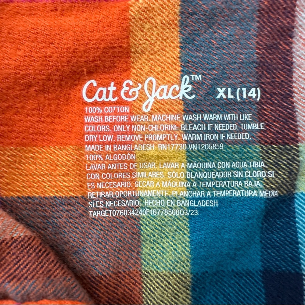 Cat & Jack Bright Plaid Flannel Button Down Shirt Boys 14 XL - Picture 3 of 3